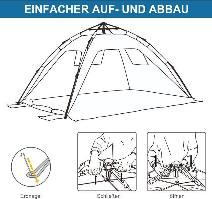 Image du produit Swisshandel24 Strandmuschel Pop Up Strandzelt für 1-2 Personen mit Sonnenschutz Himmelblau (Tente de plage, 2 personnes)