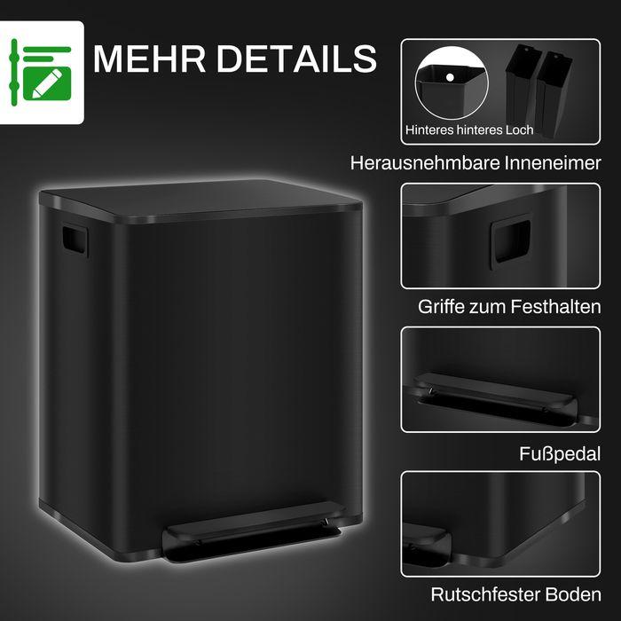 Immagine prodotto Swisshandel24 Mülleimer 2 x 25L Treteimer mit Deckel, Fusspedal, Inneneimer, Edelstahl (50 l)