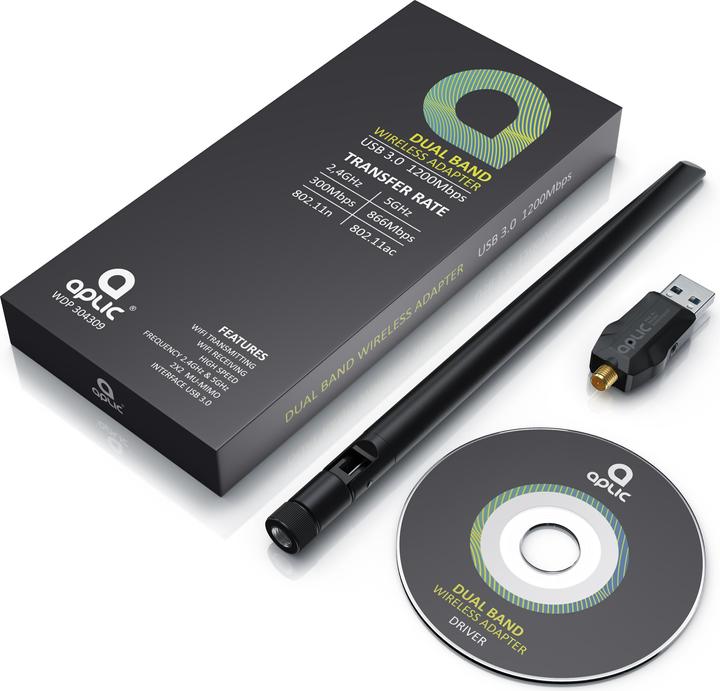 Actual product image Aplic WLAN stick, WIFI adapter 1200MBit/s, 2.4Ghz + 5Ghz dual band, 5 dBi external antenna, USB 3.2 dongle (USB-C 3.2 Gen 1)