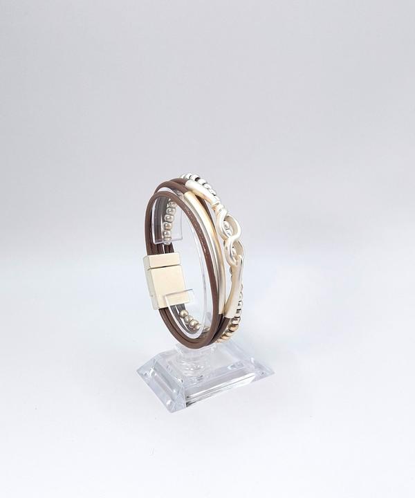 Image du produit Signé Signè bracelet cuir avec fermeture magnétique & éléments argentés rhodiés No.12 (Métal, Laiton, sans plomb, Sans cadmium, Sans nickel)