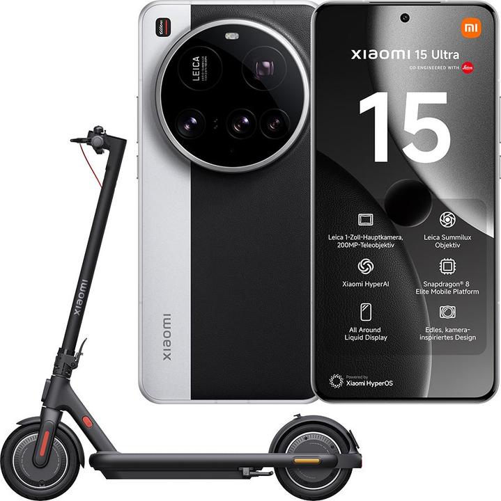 Xiaomi 15 Ultra + Electric Scooter 4 Pro Plus CH-Edition Launch Bundle (1000 Go, Argent Chrome, 6.73", Double SIM, 50 Mpx, 5G)