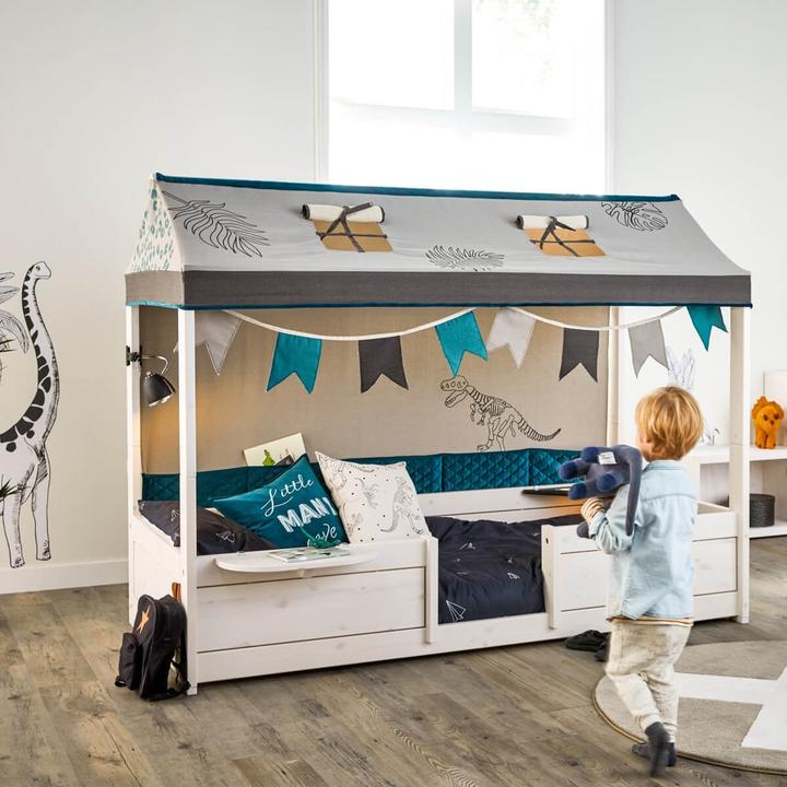 Actual product image Lifetime Kidsrooms 4 in 1 bed combination with fabric roof Dino and back wall with deluxe slatted frame