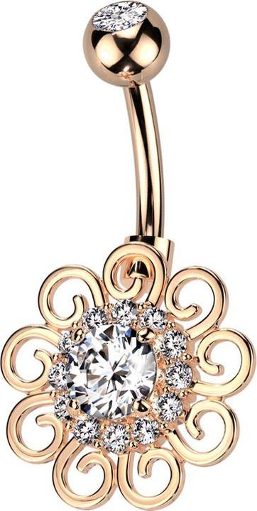 Produktbild Star Piercing Banane rosegold mit Kugel rosegold Kristall silber und Blume Kristallen silber (Messing, Chirurgenstahl 316L)
