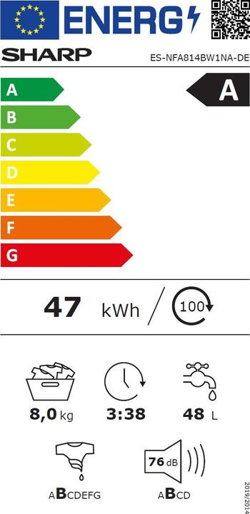 Energy Label Sharp ES-NFA814BW1NA-DE (8 kg, Left)