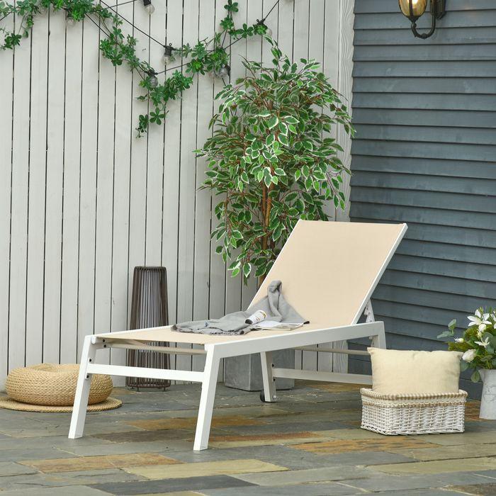 Image du produit Swisshandel24 Bain de soleil, chaise longue de jardin, dossier à 5 niveaux, aluminium, blanc crème, 169 x 65 x (169 cm)