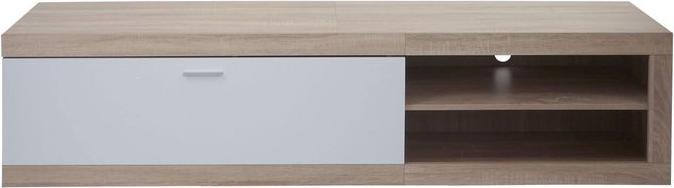 Actual product image Mendler TV rack HWC-L33, wood 43x180x41cm storage compartment, oak look, white (43 x 180 x 41 cm)