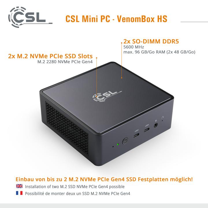 Produktbild CSL VenomBox HS (AMD Ryzen 7 8845HS, 32 GB, 1000 GB, Radeon 780M)