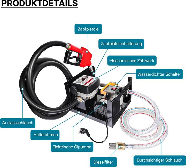 Image du produit Wiltec Pompe à Fuel Gasoil bio Autoaspirante 230V/750W 80l/min Pistolet Auto.