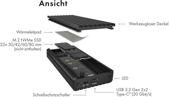 Produktbild Icy Box Externes Gehäuse IB-1917M-C32a M.2 (M.2 2260, M.2 2242, M.2 2280, M.2 2230)