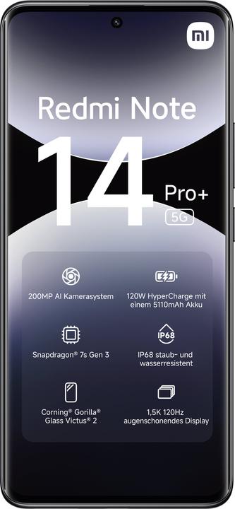 Produktbild Xiaomi Redmi Note 14 Pro+ 5G (256 GB, Midnight Black, 6.67", Dual SIM, 200 Mpx, 5G)