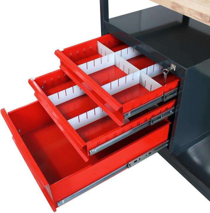 Produktbild Dema Werkbank Werktisch Arbeitstisch Werkstatt Tisch "Eko 3S" mit 3 Schubladen rot (60.50 cm, 120.50 cm)