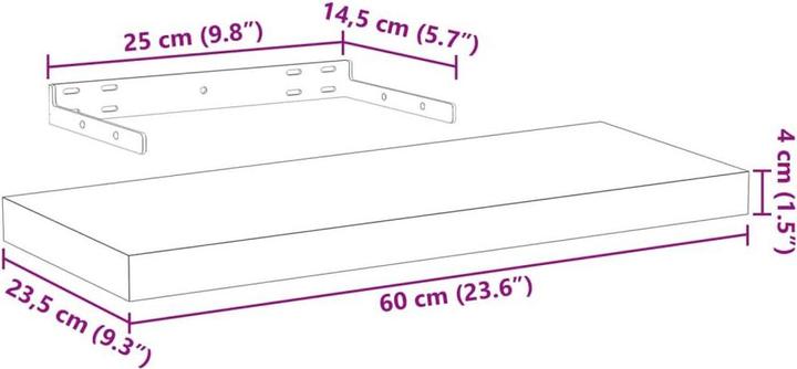 Produktbild VidaXL Schweberegale 2 Stk. (60 x 23.5 x 4 cm)