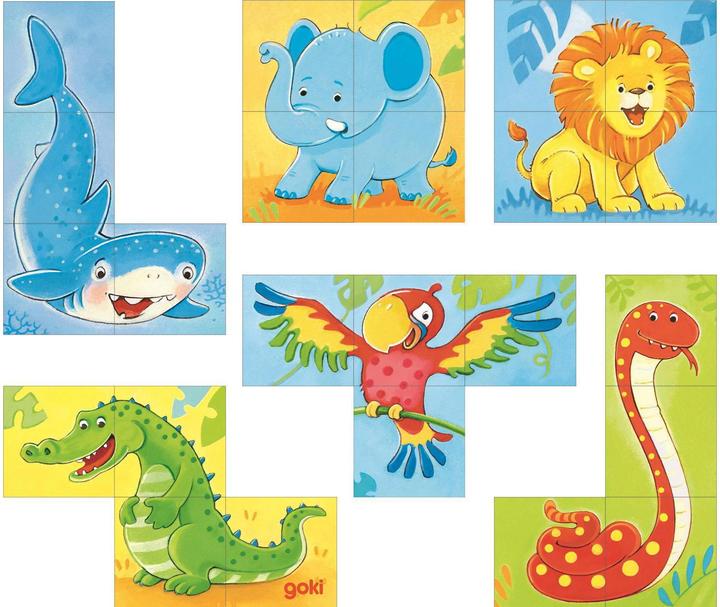 Produktbild Goki Würfelpuzzle Wilde Tiere (4 Teile)