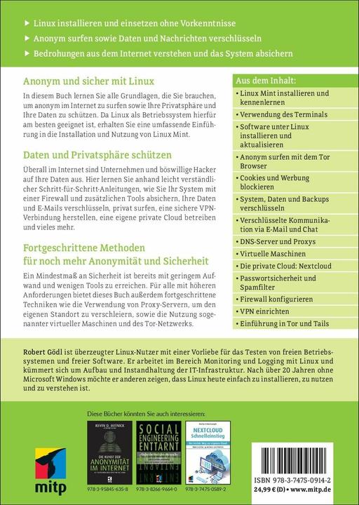 Image du produit Sicher & anonym im Internet mit Linux (Allemand, Robert Gödl, 2024)