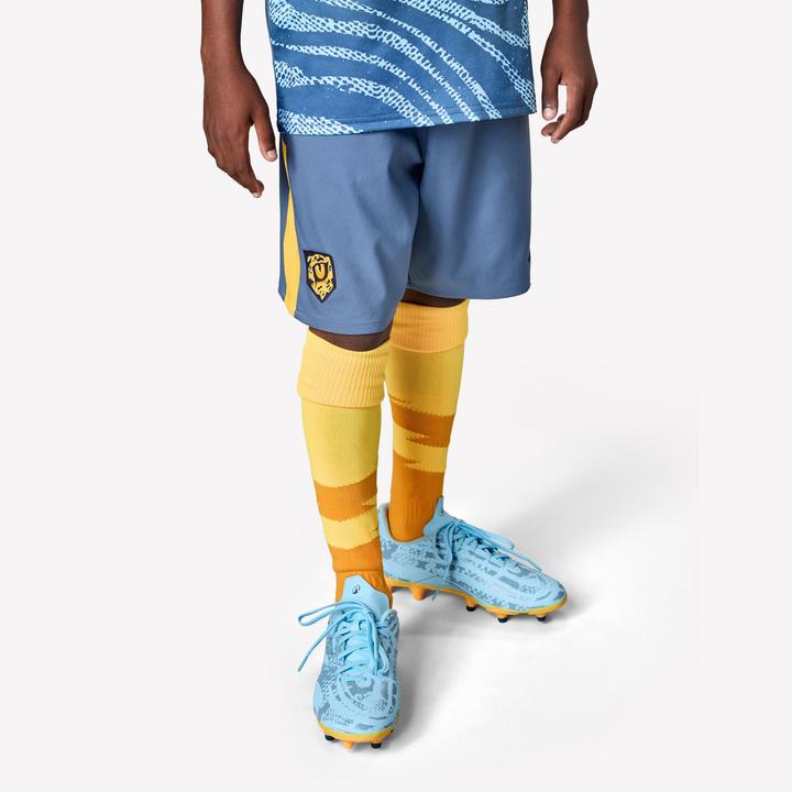 Produktbild Kipsta Kinder Fussball Shorts - VIRALTO Kids grau mit orangem Streifen (122)