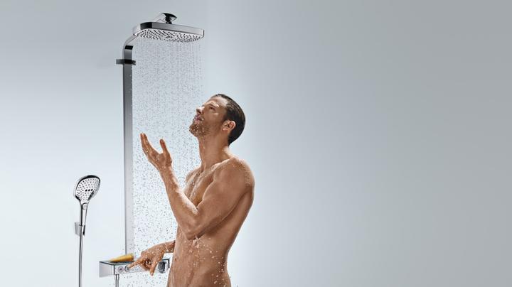 Actual product image hansgrohe Raindance Select E 300 2jet ShowerTablet Showerpipe chrome : Color - White/Chrome