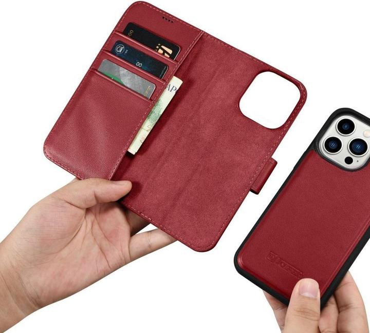 Produktbild iCarer Magazin Wallet Case 2 in1 iPhone 14 Pro Leder Flip Case AntiRFID rot (WMI14220726-RD) (Apple iPhone 14 Pro)