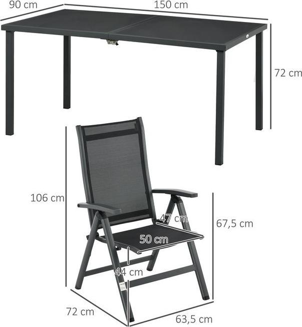 Produktbild Swisshandel24 5 tlg. Gartenmöbel-Set, Sitzgarnitur inkl. 1 Esstisch, 4 klappbare Stühlen, Balkonmöbel-Set, Mesh, S (150 cm)
