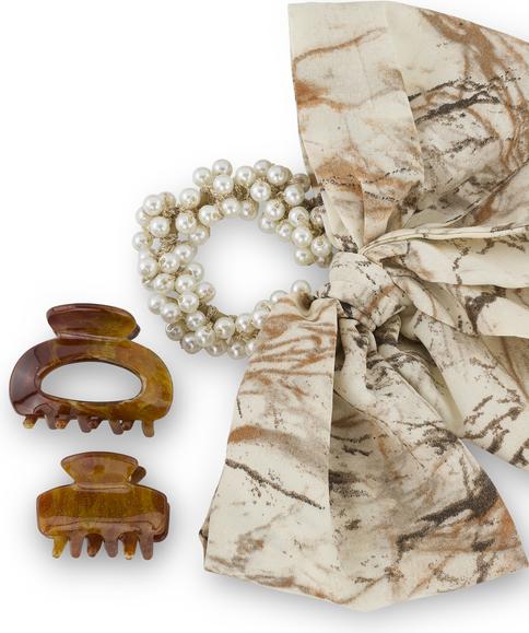Actual product image Trisa Hair - Pearl Scrunchie & Hair Clips, brown (Hair tie)