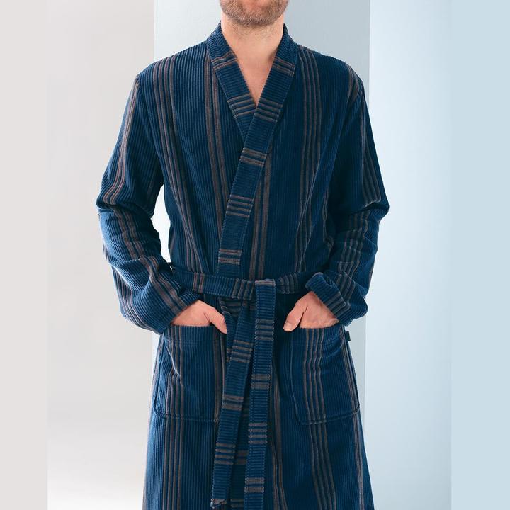 Actual product image Cawö Mens Bathrobe Blue/Brown (52)