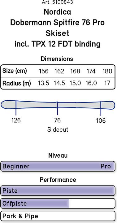 Produktbild Nordica Dobermann Spitfire 76 Pro Ski Set 20/21 (174 cm, Mit Bindung)