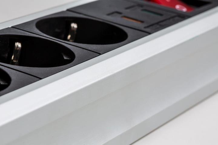 Actual product image As - Schwabe 6-way aluminium socket strip with surge protection and switch (6 x, CEE 7/3, 1.50 m)