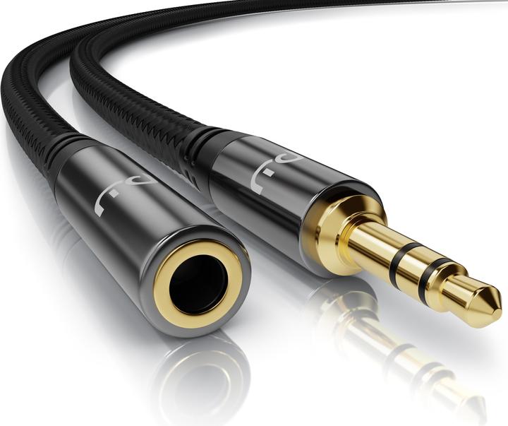 Primewire AUX jack cable extension, audio connection cable, nylon sheathed coupling, jack to 3.5mm socket (5 m)