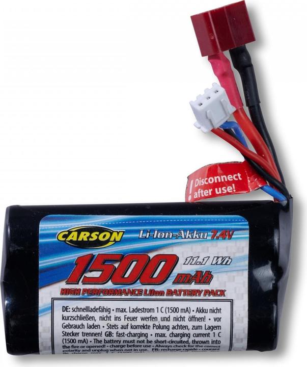 Actual product image Carson 7.4V/1500mAh rechargeable battery Li-Ion T-Plug XS-Line (7.40 V, 1500 mAh)