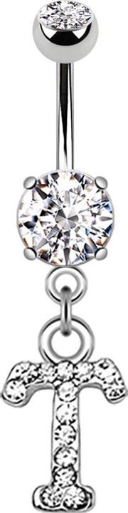 Produktbild Star Piercing Banane silber mit Anhänger Kristall Buchstabe T (Messing, Chirurgenstahl 316L)