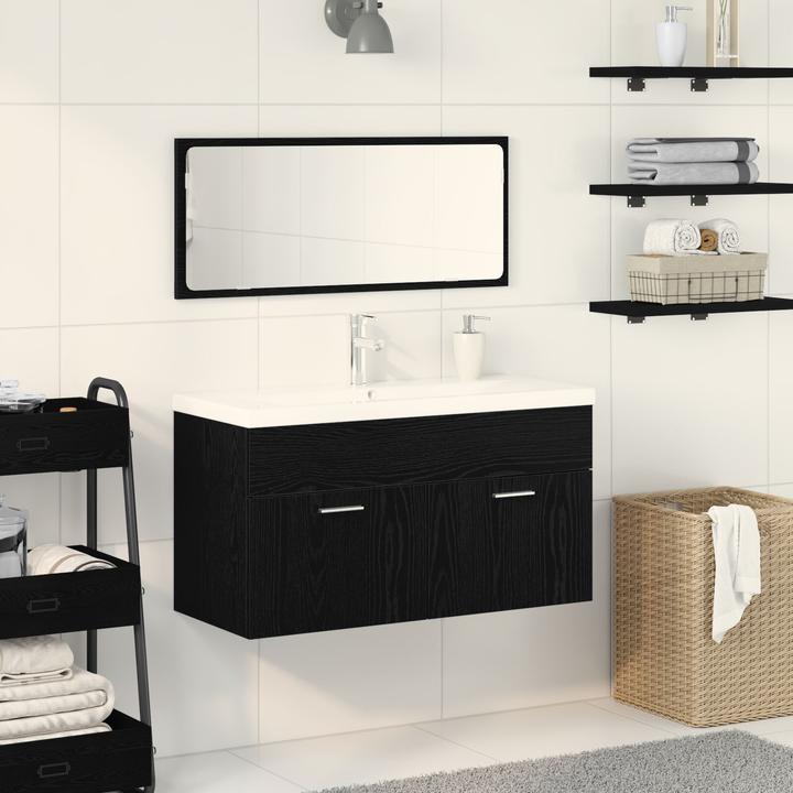 Produktbild VidaXL Badezimmermöbel Set Set von 2 Schwarz Eiche Ingenieurholz, Glas
