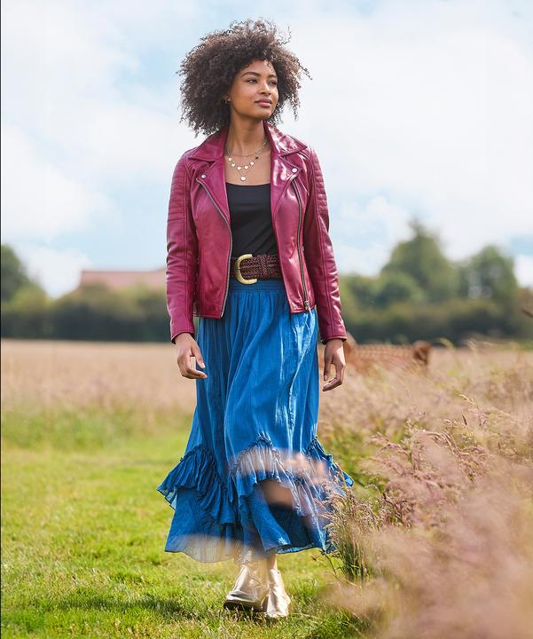 Actual product image Joe Browns Raspberry Leather Biker Jacket (44)