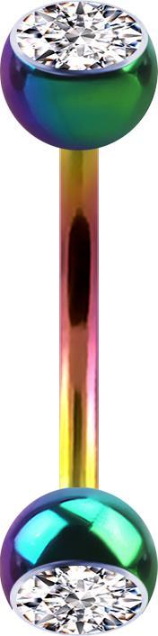 Produktbild Star Piercing Micro Banane farbig mit zwei Kugeln und Kristall silber (Titan G23, ohne Messing)