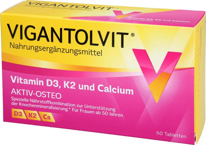 Actual product image Vigantolvit Vitamin D3, K2 and Calcium Tablets, 60 Tablets (60 Piece, Pills, 98 g)