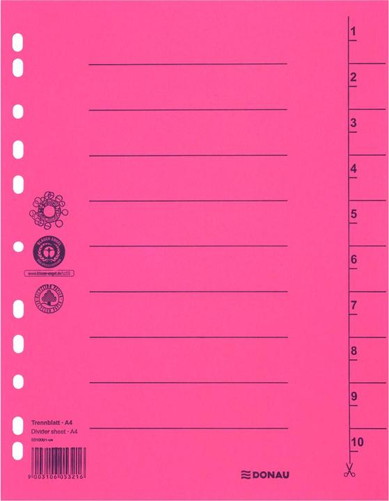Image du produit Donau Intercalaires, carton, a4, 235x300mm, 1-10, 10 feuilles, rouge
