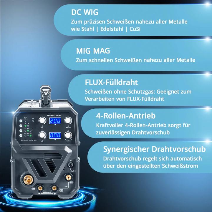 Image du produit Stahlwerk Soudeuse combinée MTM-200 ST 3-en-1 avec dévidoir de fil synergique 200 A