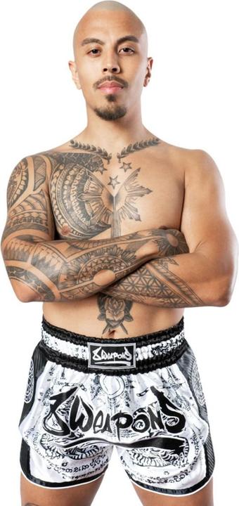 Actual product image 8Weapons 8 WEAPONS Muay Thai Shorts Carbon Sak Yant Tigers white (L)