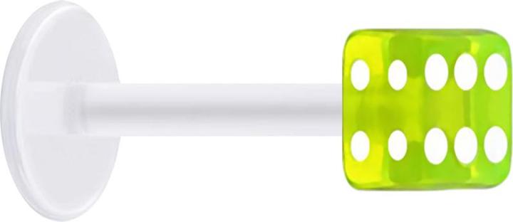 Star Piercing Micro Labret transparent mit Würfel grün transparent (Acryl, ohne Messing, Bioflex)