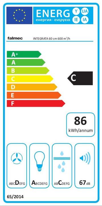 Energie-Label Falmec Dunstabzugshaube INTEGRATA 60 ES Edelstahl (Wandhaube)