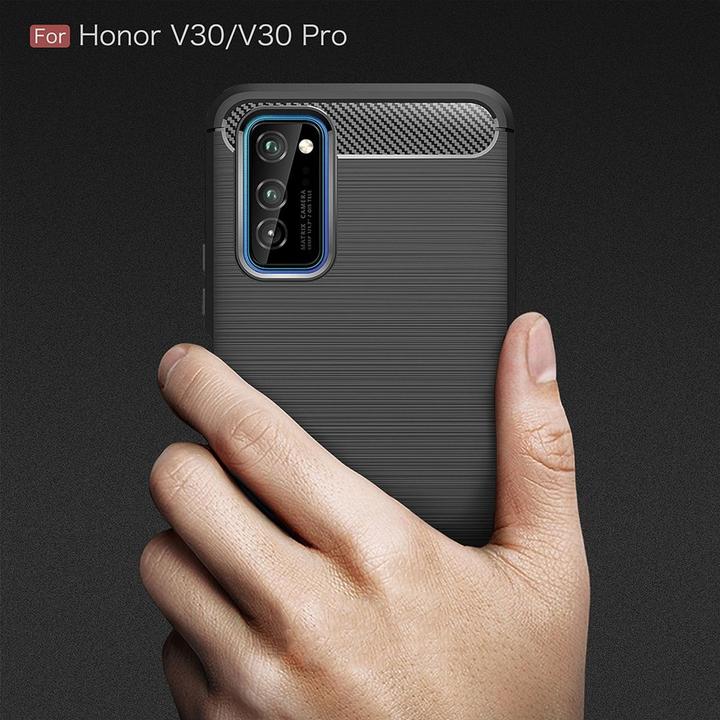 Produktbild König Design Hülle Handy Schutz für Huawei Honor V30 Case Cover Bumper Carbon Optik TPU Blau (Honor V30)