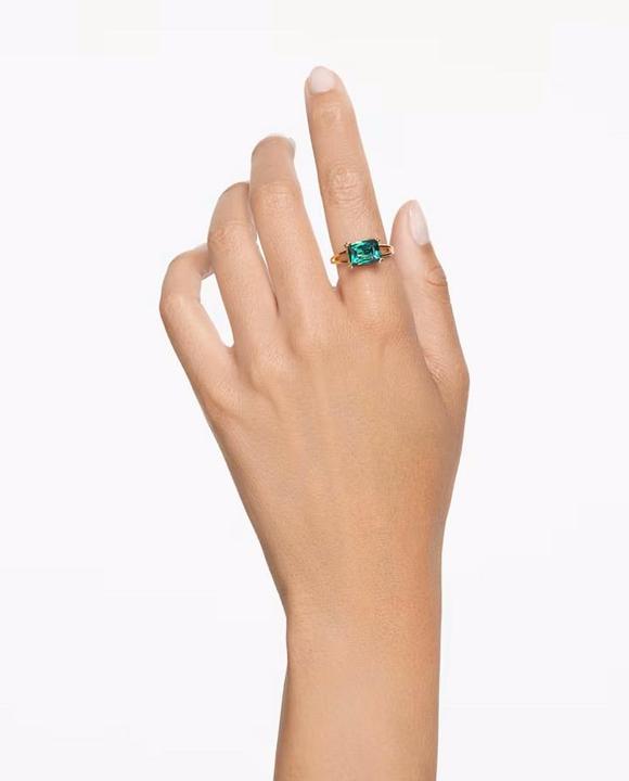 Actual product image Swarovski Matrix Cocktail Ring Rectangle Cut Green Gold (58)