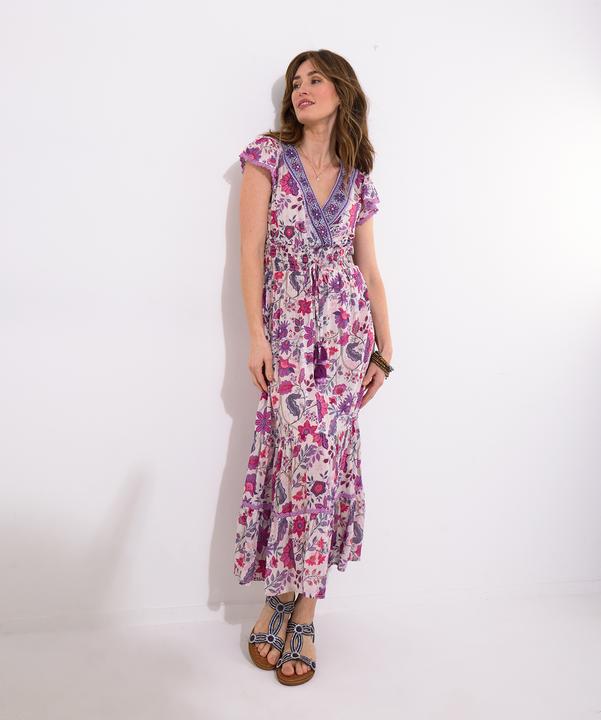 Produktbild Joe Browns Border Print Floral Shirred Waist V-Neck Tassel Dress (36)