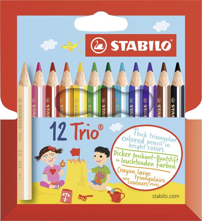 STABILO Trio di pastelli triangolari spessi e corti (Multicolore, 12 x)