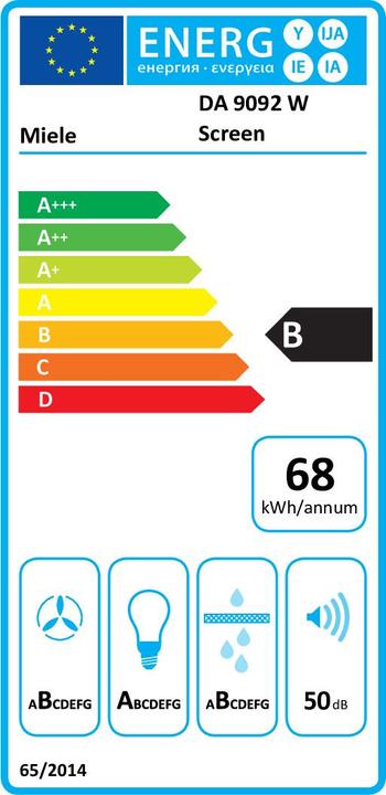 Energie-Label Miele Dunstabzugshaube DA 9092 W Screen Obsidianschwarz (Wandhaube)
