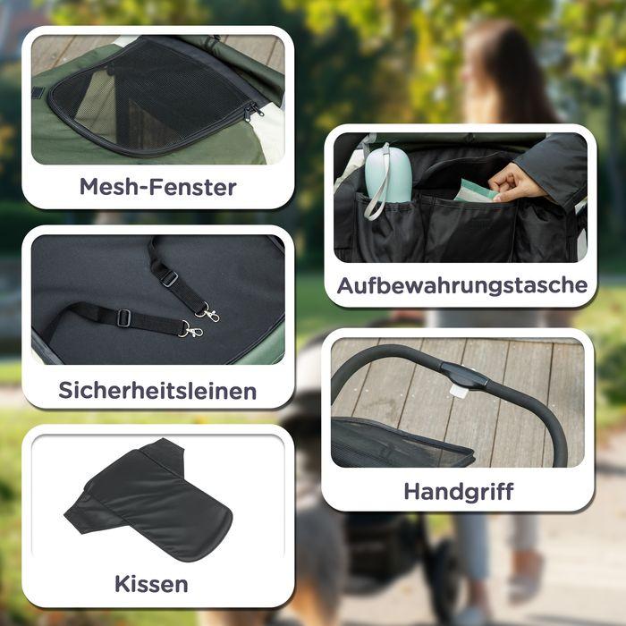 Immagine prodotto Swisshandel24 Hundewagen Hundebuggy klappbar für grosse Hunde & Katzen bis 30 kg Katzenbuggy, dunkelgrün (Gatto, Cane, Pieghevole)