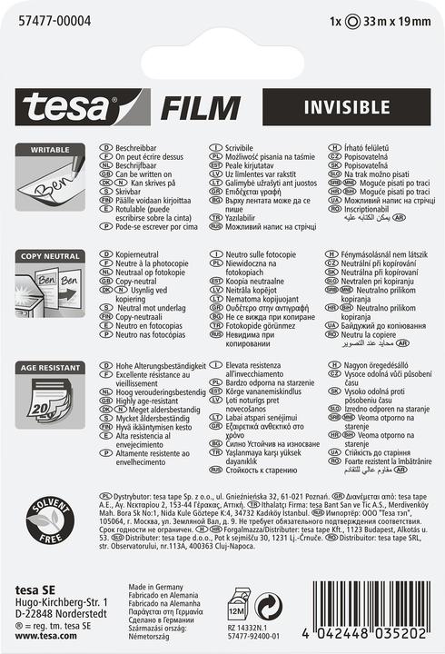 Produktbild tesa 1x tesafilm INVISIBLE, matt-unsichtbar, alterungsbeständig und reissfest (19 mm)