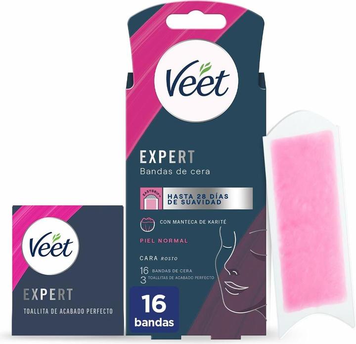Immagine prodotto Veet Expert Strisce di cera per la depilazione del viso con burro di karité 16 strisce (16 x)