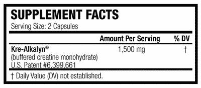 Valeurs nutritives et ingrédients EFX Kre-Alkalyn (240 pièce(s), Capsules, 1000 g)
