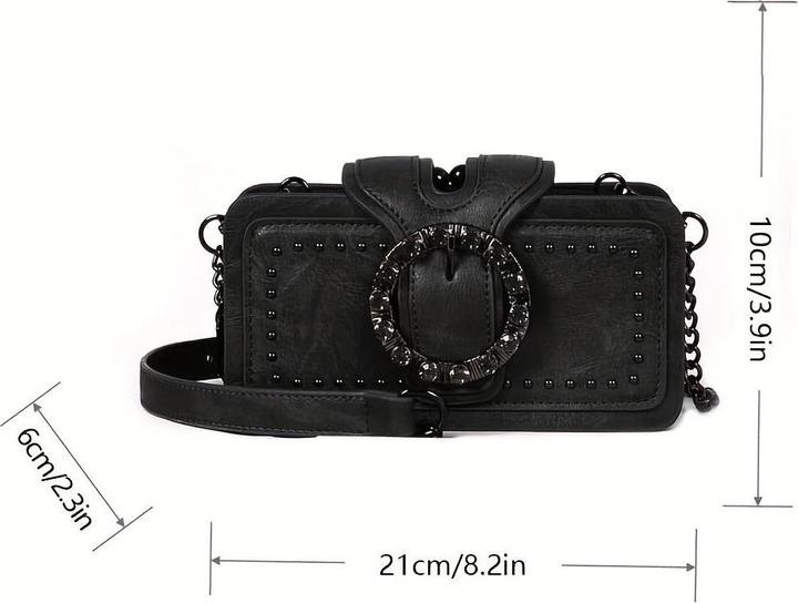 Only-Bags.Store Mode Retro-Kupplungstasche Nieten-Motorradtasche Ketten-Umhängetasche Schwarze Handytasche