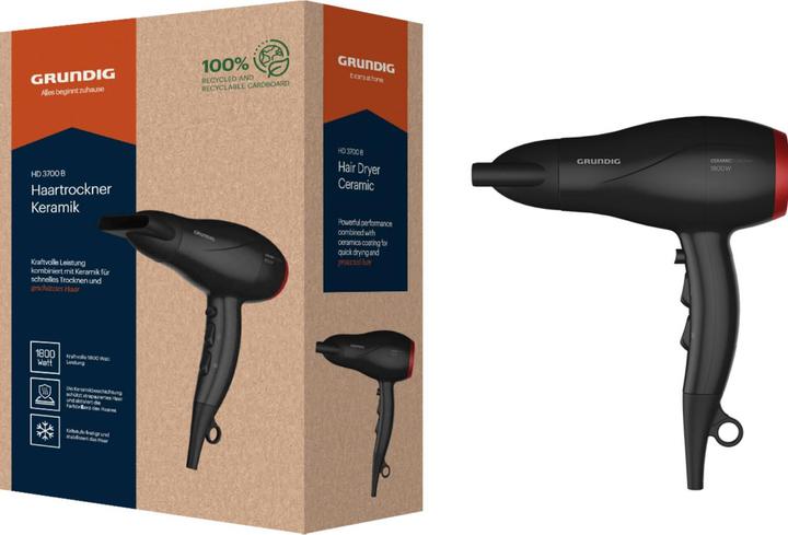 Actual product image Grundig HD 3700 B hairdryer 1800 W, hairdryer, 3 temperature and 2 airflow settings, cold setting, ceramic