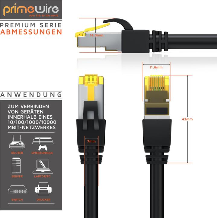 Actual product image Primewire CAT.7 network cable - Ethernet Gigabit Lan cable RJ45 - 10 Gbit/s - patch cable - comp. CAT.6 CAT.8 (S/FTP, CAT7, 0.50 m)